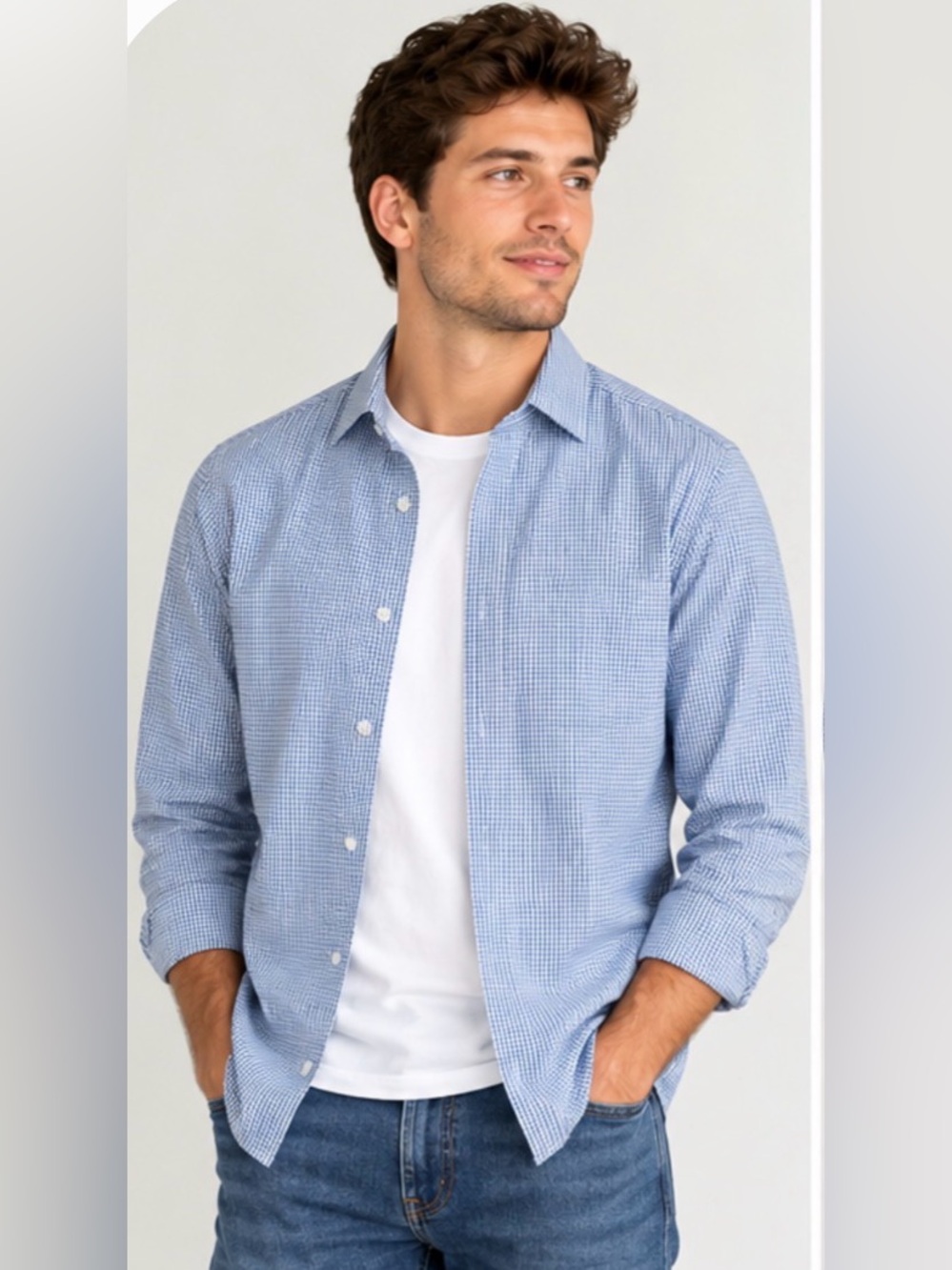 Nautica Blue Micro-Check Long Sleeve Dress Shirt